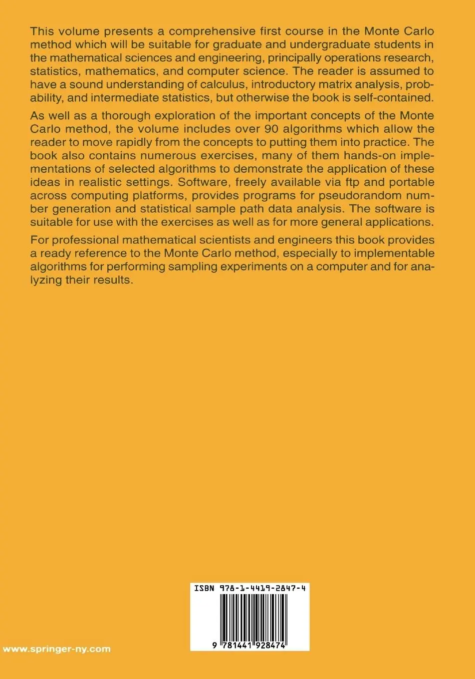 Rückseite: 9781441928474 | Monte Carlo | Concepts, Algorithms, and Applications | George Fishman