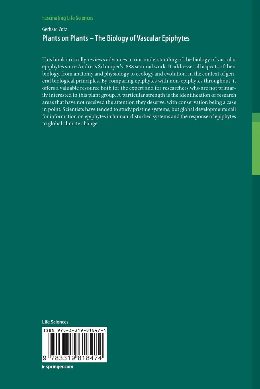 Rückseite: 9783319818474 | Plants on Plants - The Biology of Vascular Epiphytes | Gerhard Zotz