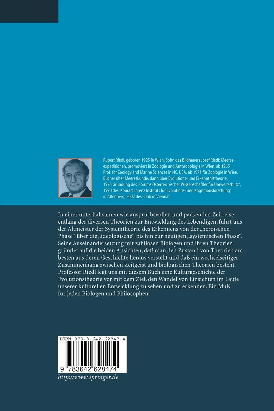 Rückseite: 9783642628474 | Riedls Kulturgeschichte der Evolutionstheorie | Rupert Riedl | Buch