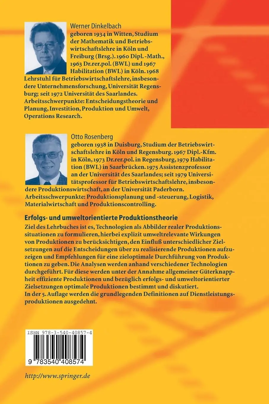 Rückseite: 9783540408574 | Erfolgs- und umweltorientierte Produktionstheorie | Rosenberg (u. a.)