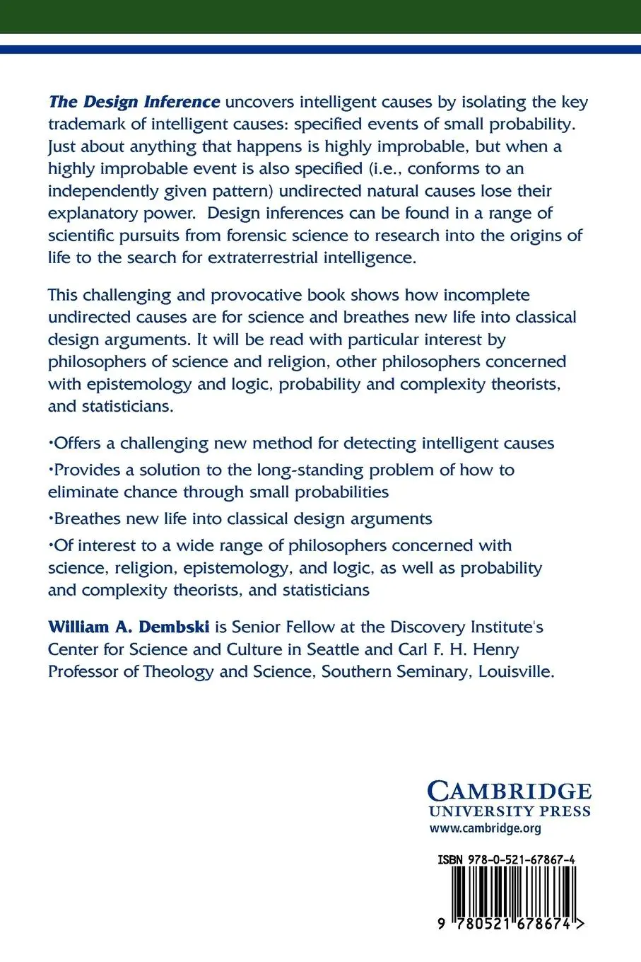 Rückseite: 9780521678674 | The Design Inference | Eliminating Chance Through Small Probabilities