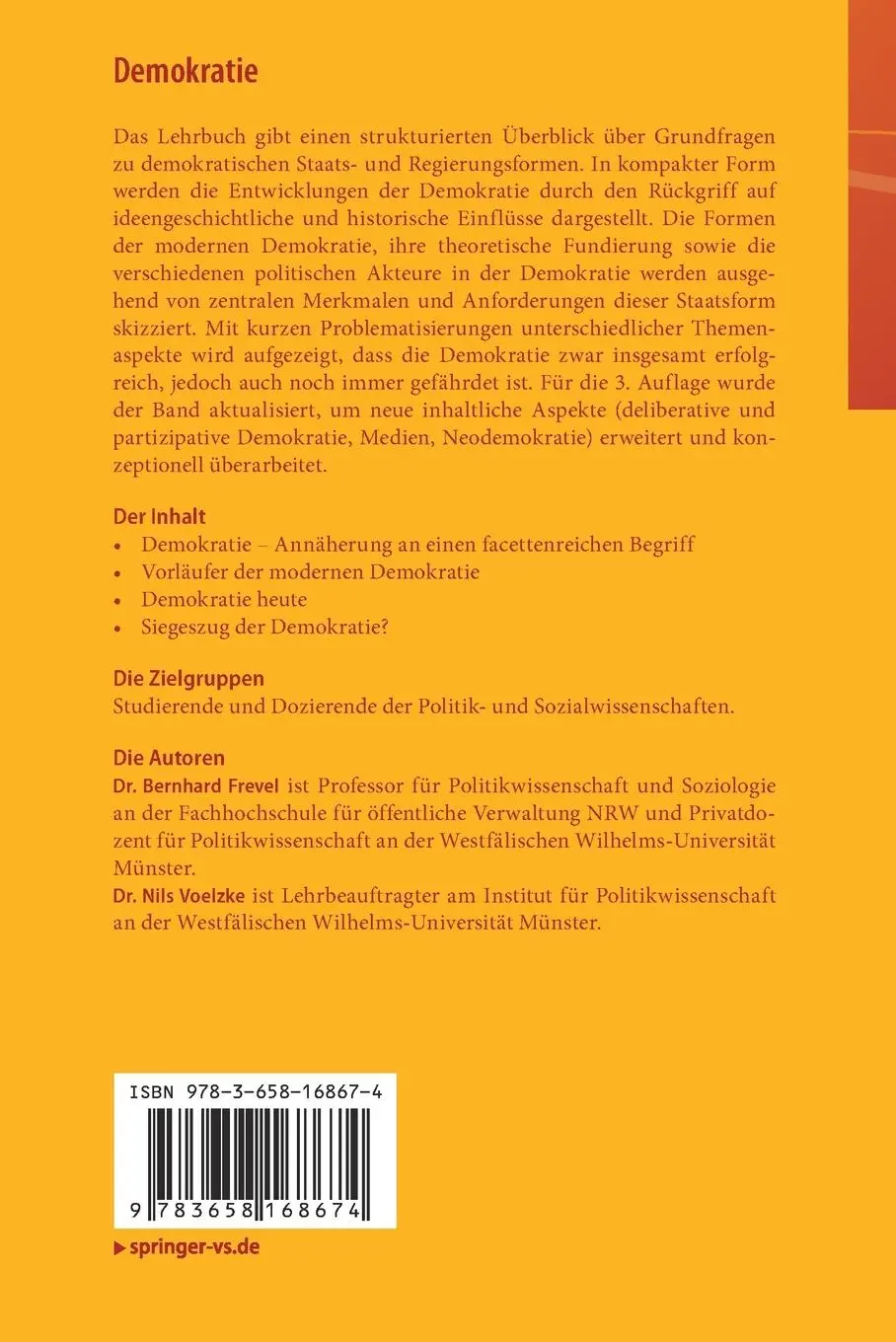Rückseite: 9783658168674 | Demokratie | Entwicklung - Gestaltung - Herausforderungen | Buch