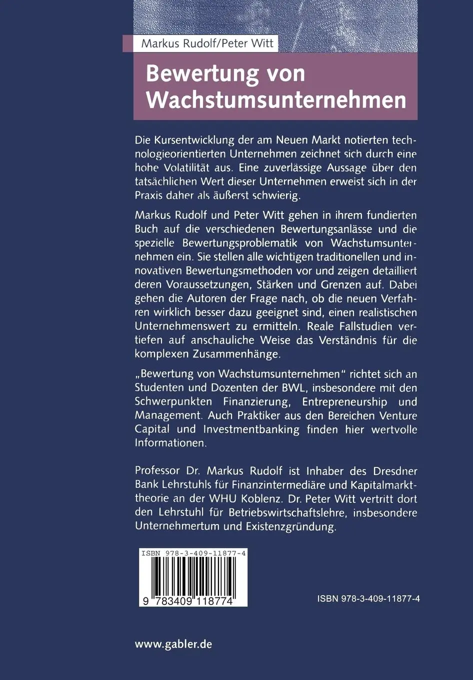Rückseite: 9783409118774 | Bewertung von Wachstumsunternehmen | Peter Witt (u. a.) | Taschenbuch