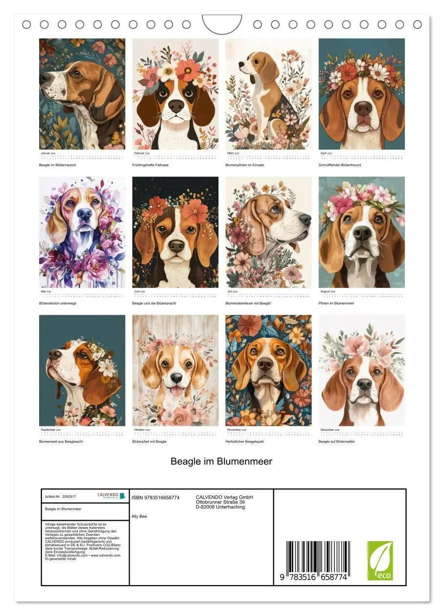Bild: 9783516658774 | Beagle im Blumenmeer (Wandkalender 2026 DIN A4 hoch), CALVENDO...