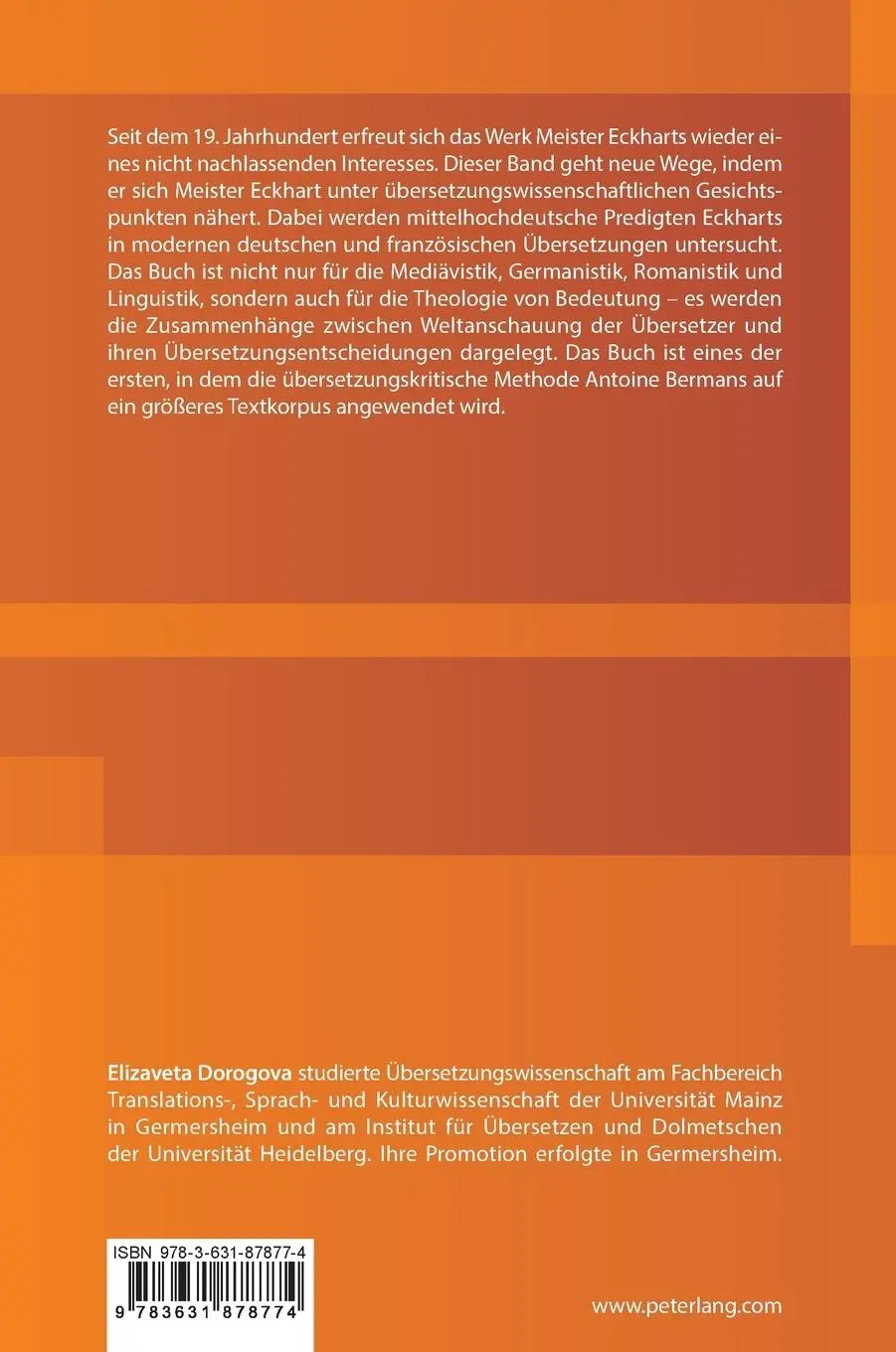 Rückseite: 9783631878774 | Meister Eckharts mittelhochdeutsche Predigten in Übersetzung | Buch