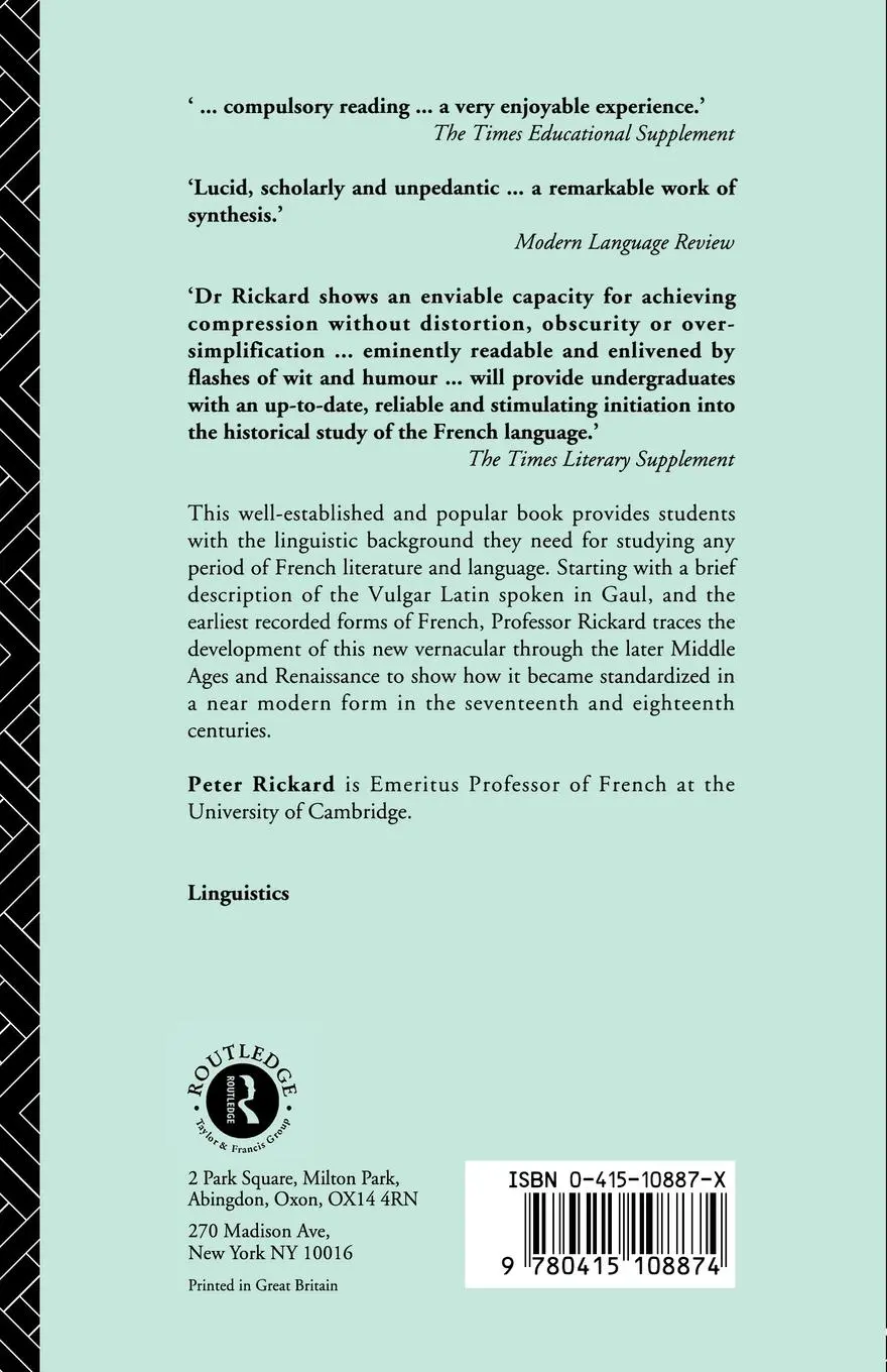 Rückseite: 9780415108874 | A History of the French Language | Peter Rickard | Taschenbuch | 1989