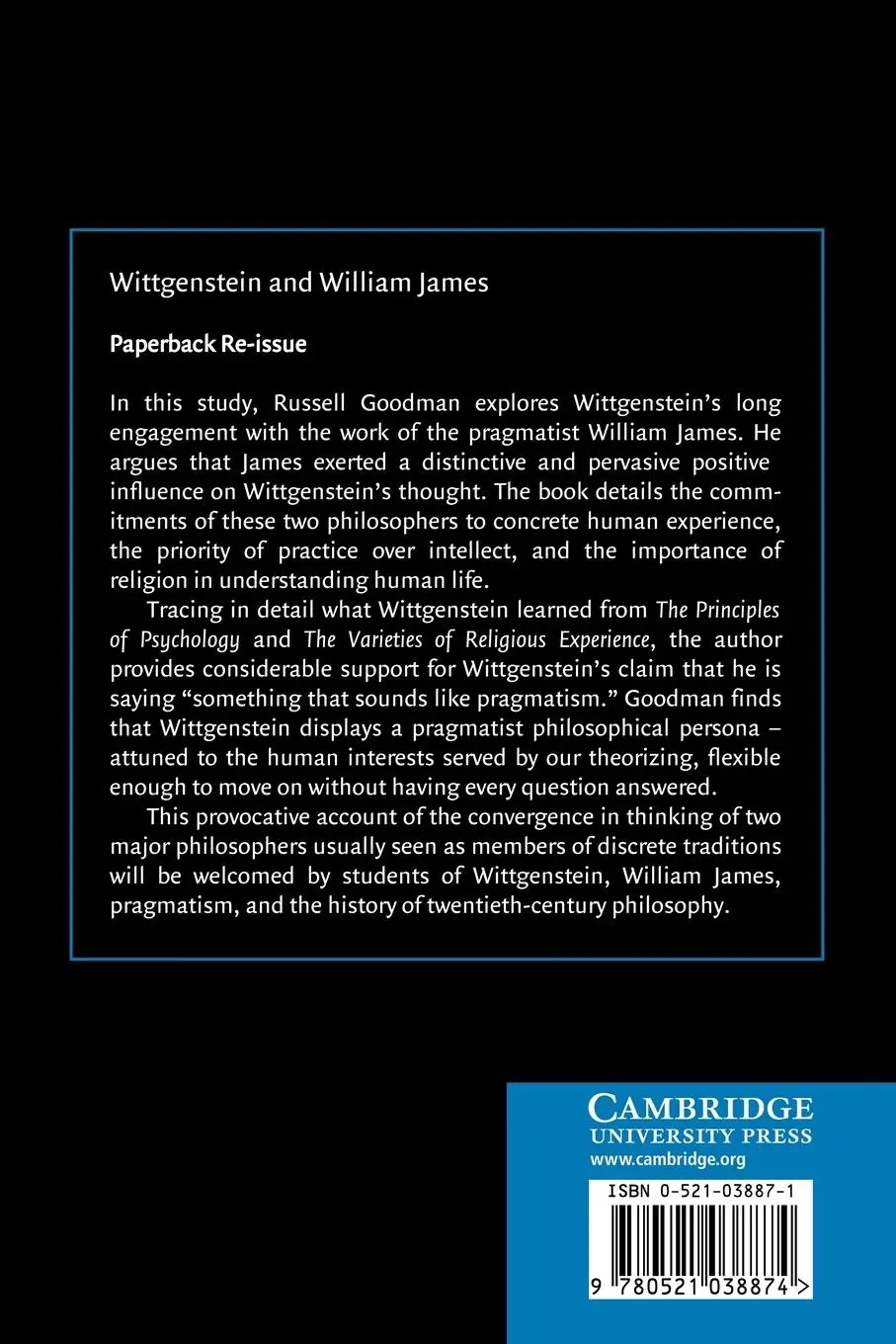 Rückseite: 9780521038874 | Wittgenstein and William James | Russell B. Goodman | Taschenbuch