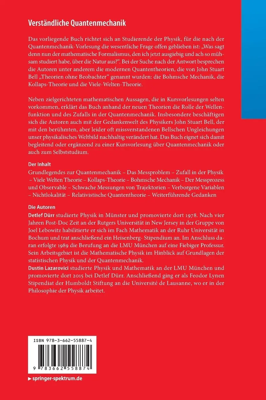 Rückseite: 9783662558874 | Verständliche Quantenmechanik | Dustin Lazarovici (u. a.) | Buch | XV