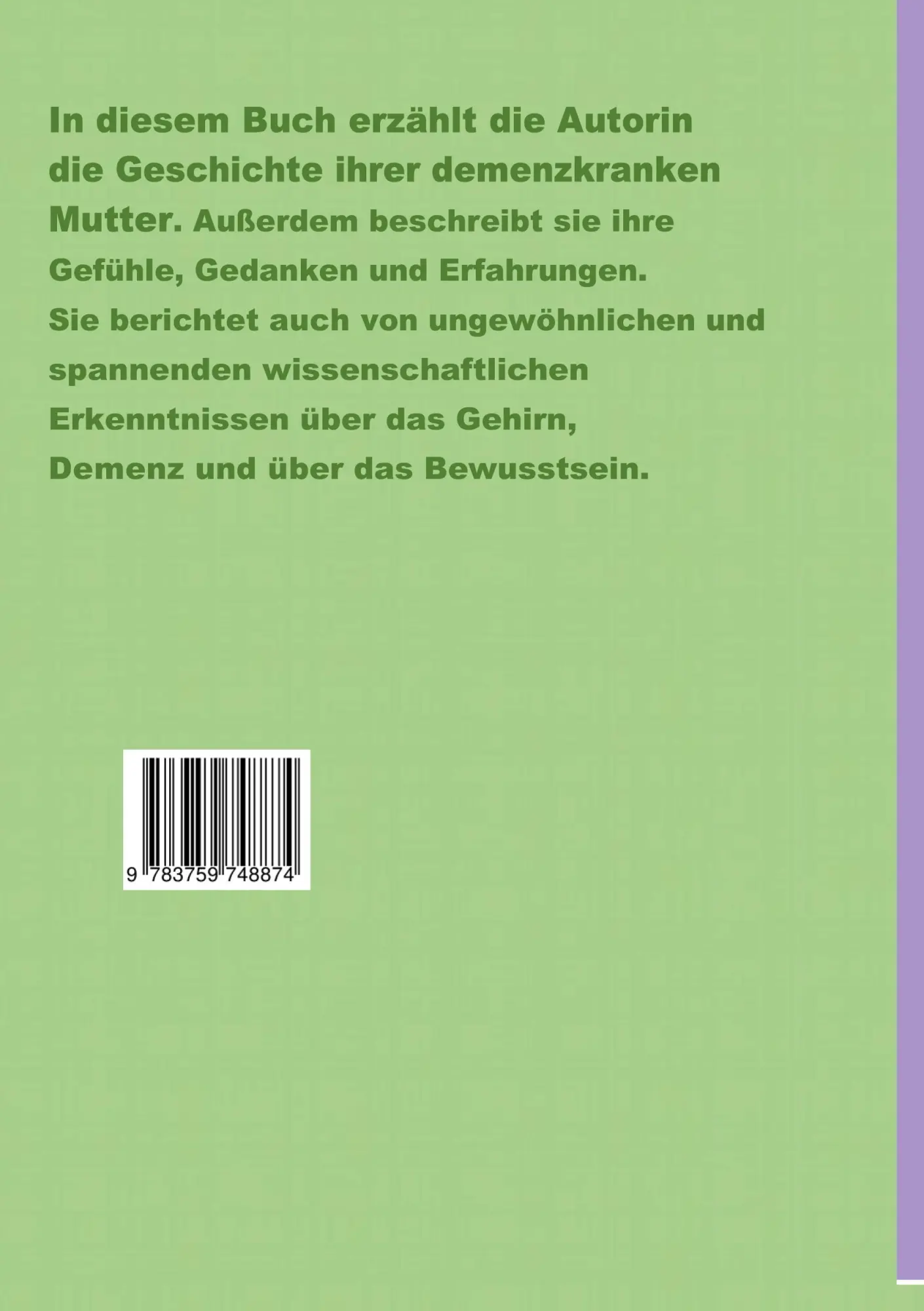 Rückseite: 9783759748874 | Leben mit Demenz | Gabriele Knell | Taschenbuch | 194 S. | Deutsch