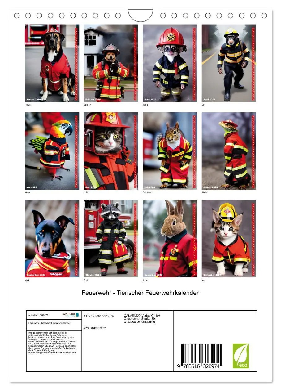 Bild: 9783516328974 | Feuerwehr - Tierischer Feuerwehrkalender (Wandkalender 2026 DIN A4...