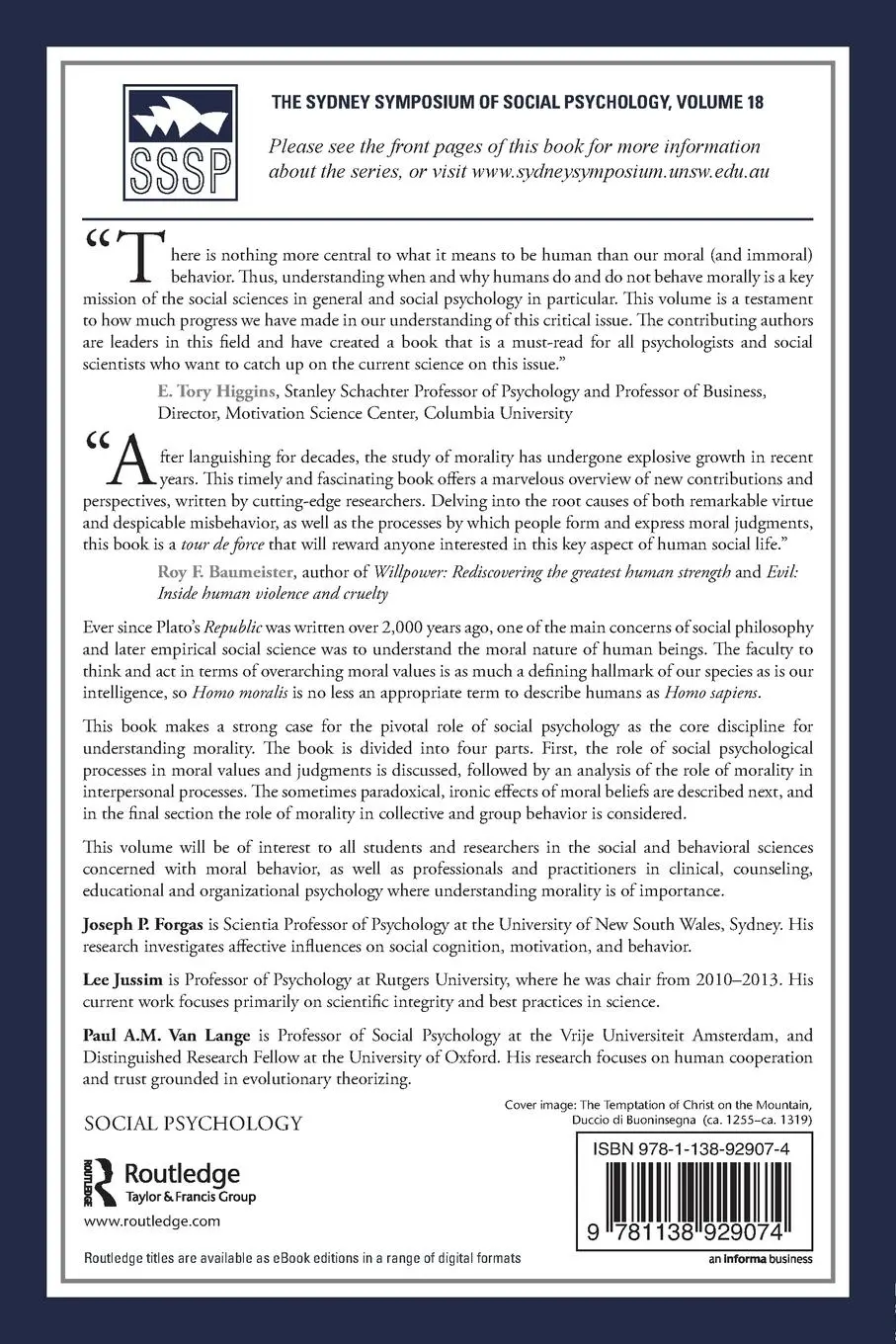 Rückseite: 9781138929074 | The Social Psychology of Morality | Joseph P. Forgas (u. a.) | Buch