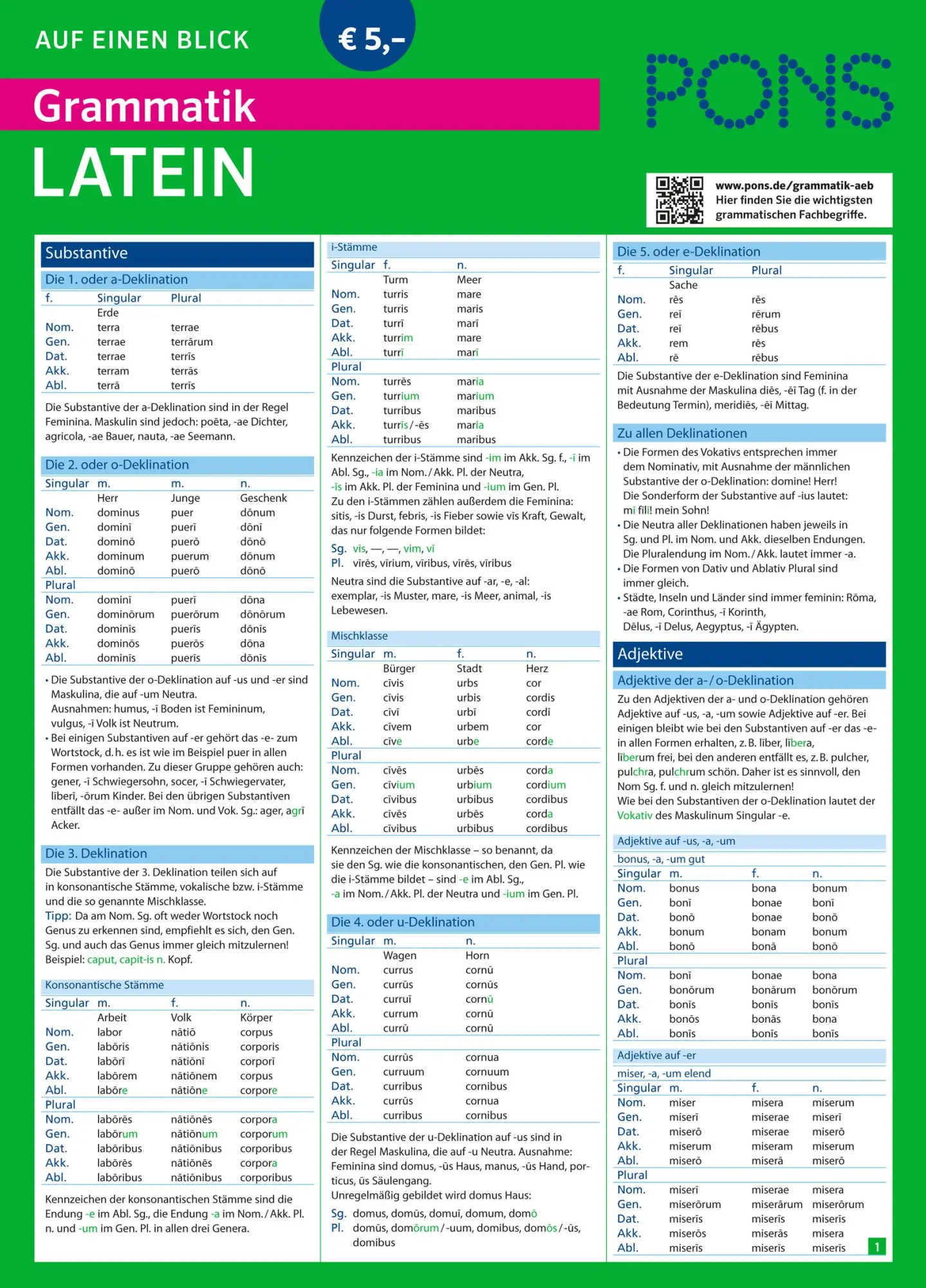 Cover: 9783125619074 | PONS Grammatik auf einen Blick Latein | Buch | PONS Auf einen Blick
