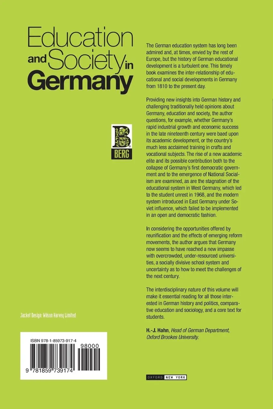 Rückseite: 9781859739174 | Education and Society in Germany | H. J. Hahn | Taschenbuch | Englisch