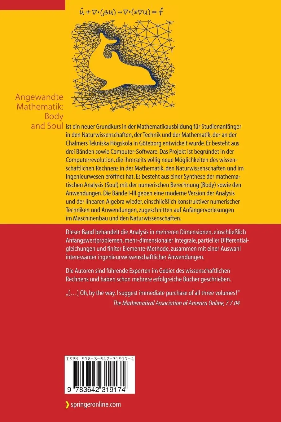 Rückseite: 9783642319174 | Angewandte Mathematik: Body and Soul | Kenneth Eriksson (u. a.) | Buch