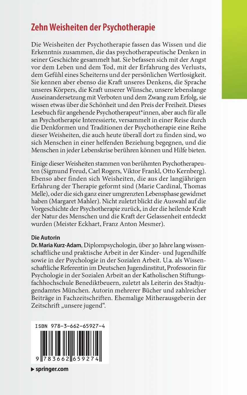 Rückseite: 9783662659274 | Zehn Weisheiten der Psychotherapie | Maria Kurz-Adam | Taschenbuch