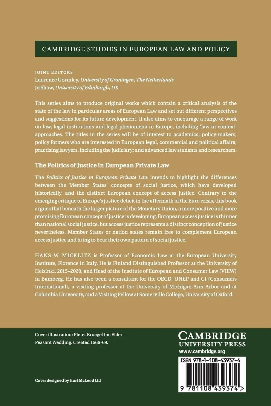 Rückseite: 9781108439374 | The Politics of Justice in European Private Law | Hans-W Micklitz