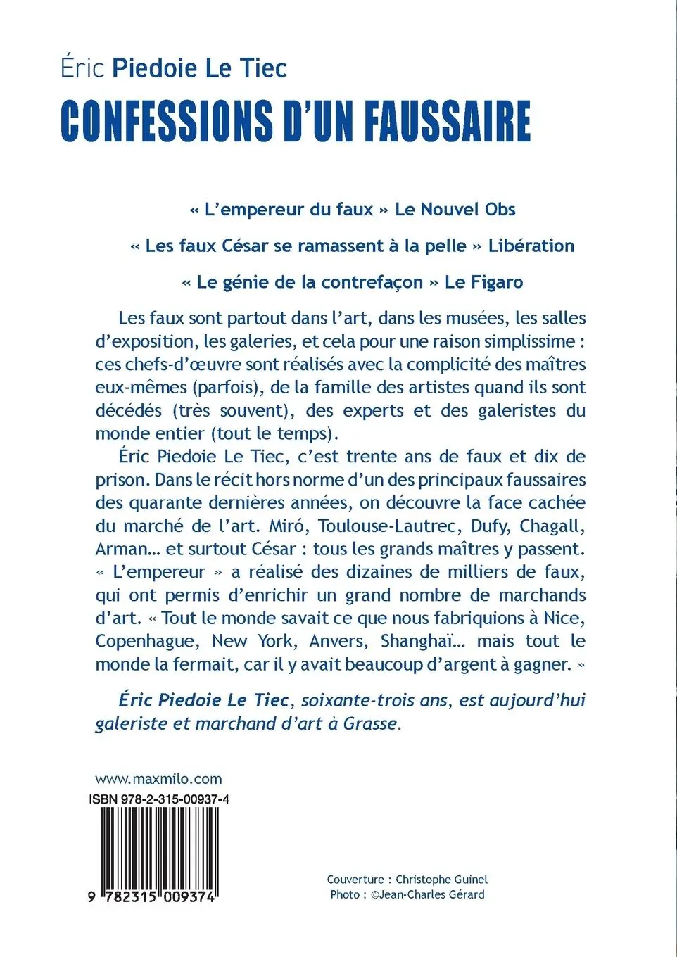 Rückseite: 9782315009374 | Confessions d'un faussaire | La face cachée du marché de l'art | Tiec
