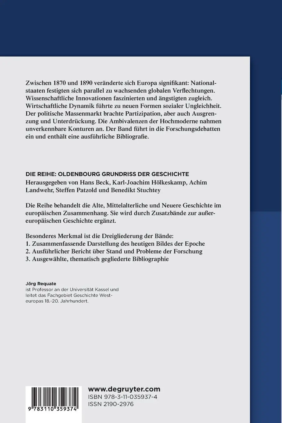 Rückseite: 9783110359374 | Europa an der Schwelle zur Hochmoderne (1870-1890) | Jörg Requate