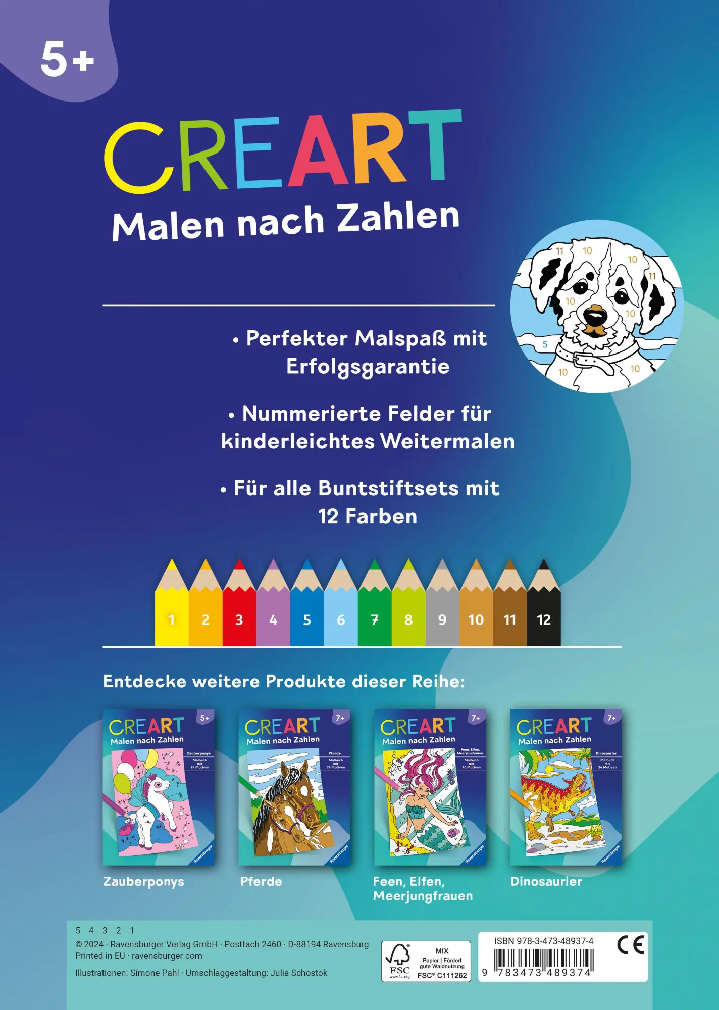 Rückseite: 9783473489374 | CreArt Malen nach Zahlen ab 5: Tierkinder | Simone Pahl | Taschenbuch