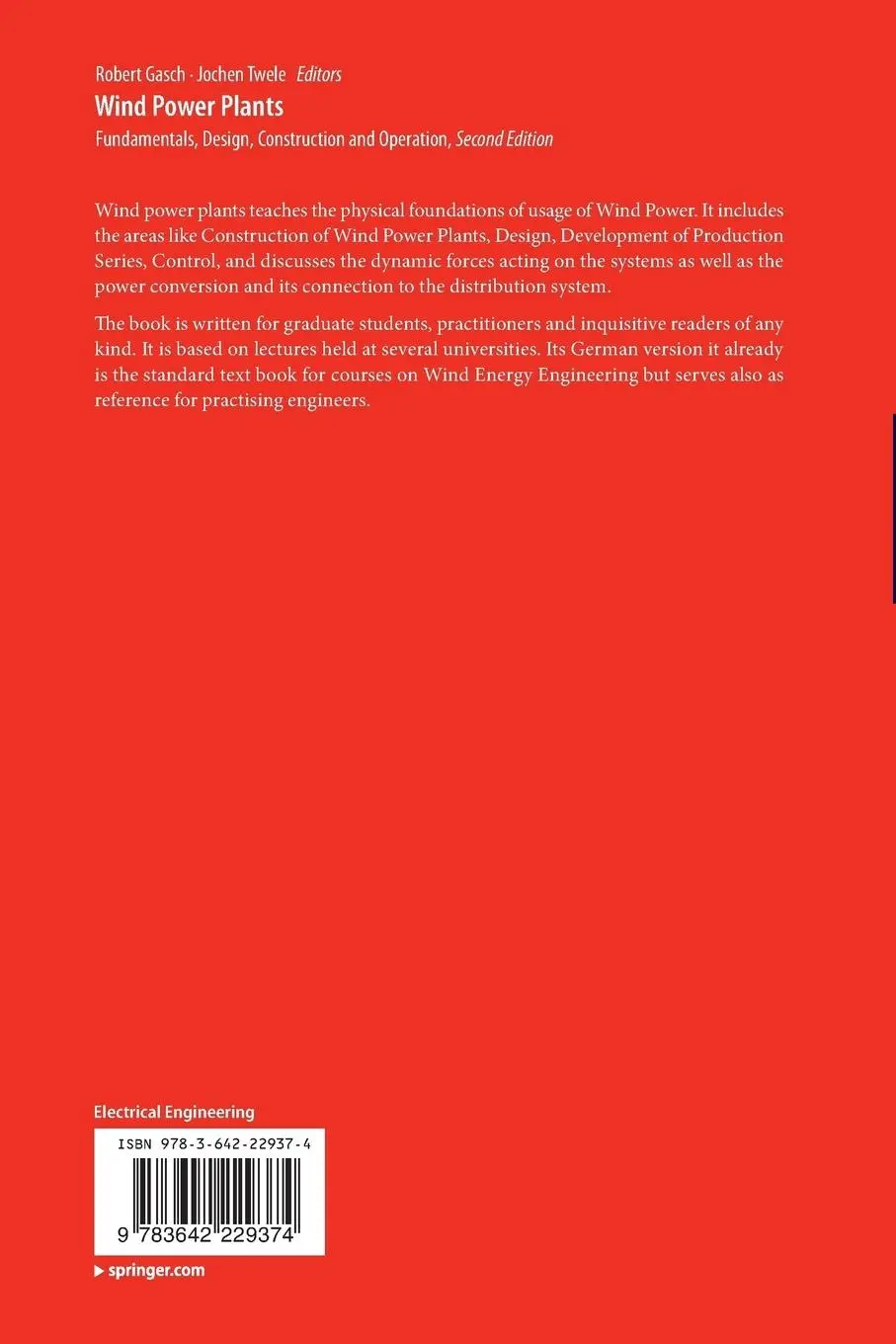 Rückseite: 9783642229374 | Wind Power Plants | Fundamentals, Design, Construction and Operation