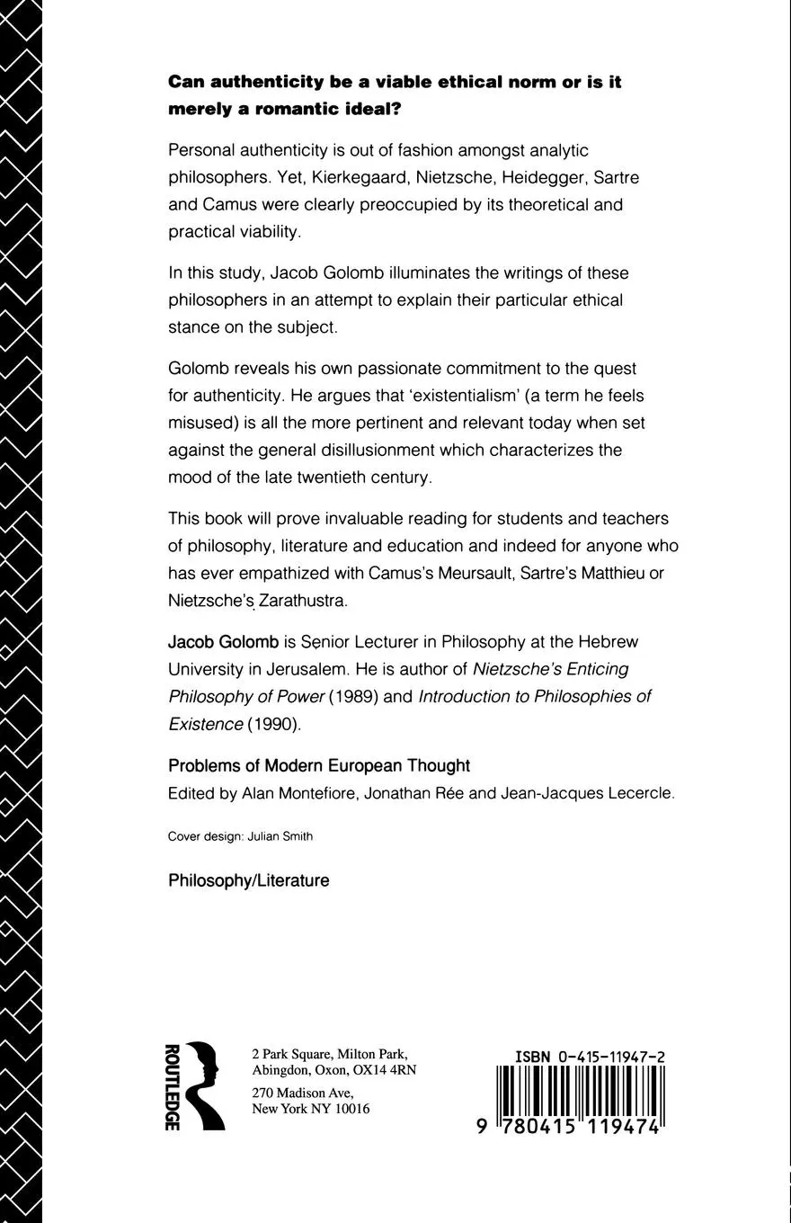Rückseite: 9780415119474 | In Search of Authenticity | Existentialism from Kierkegaard to Camus