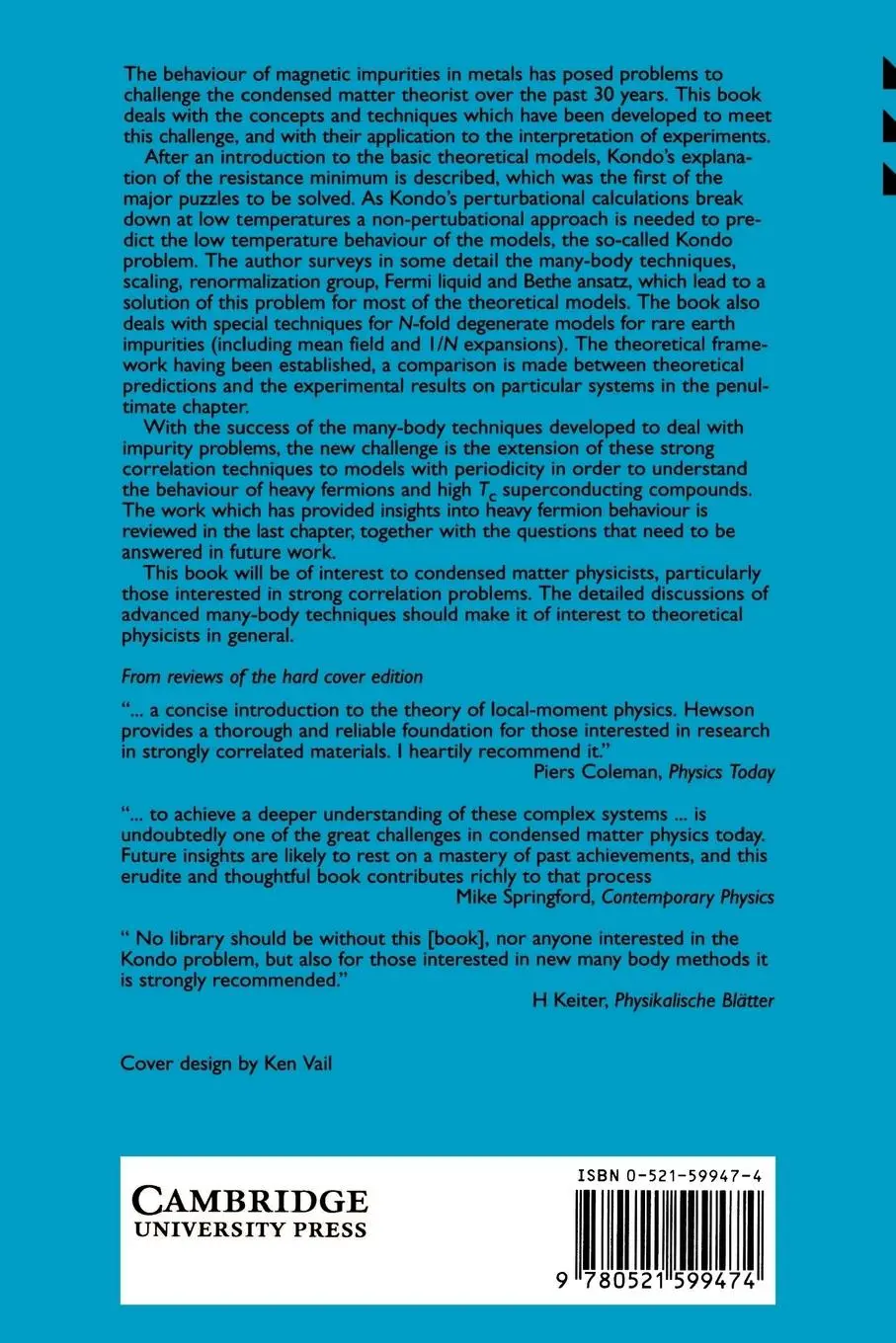 Rückseite: 9780521599474 | The Kondo Problem to Heavy Fermions | A. C. Hewson (u. a.) | Buch