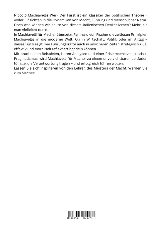 Rückseite: 9783384449474 | Machiavelli für Macher | Reinhard von Fischer | Taschenbuch | 284 S.
