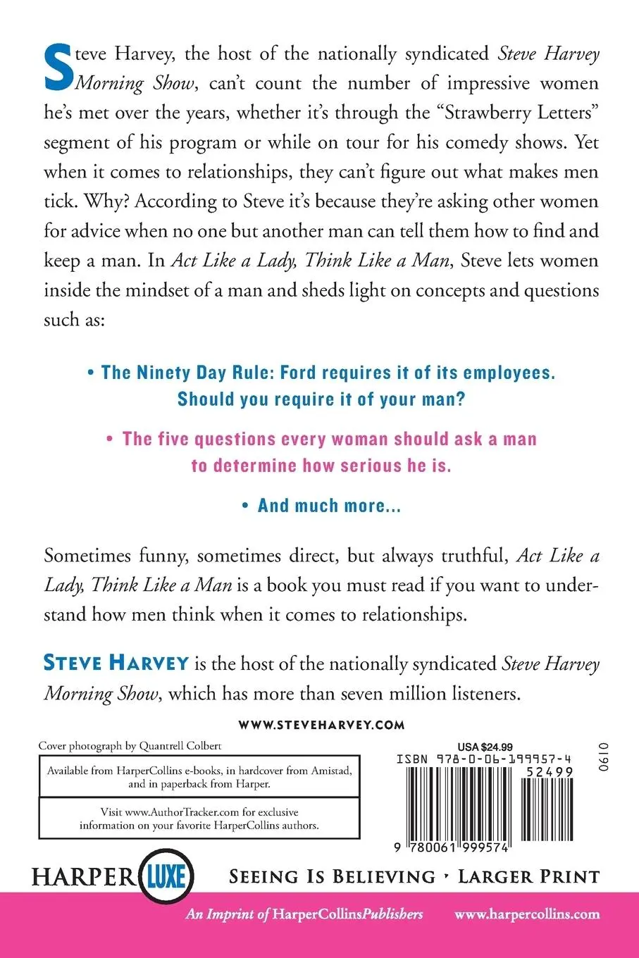 Rückseite: 9780061999574 | Act Like a Lady, Think Like a Man LP | Steve Harvey | Taschenbuch