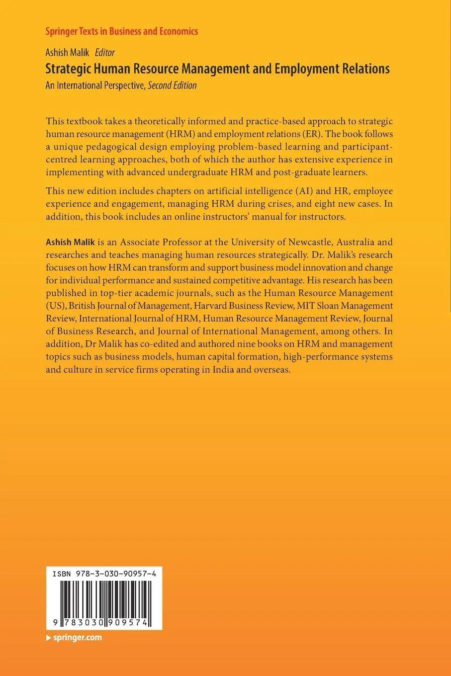 Rückseite: 9783030909574 | Strategic Human Resource Management and Employment Relations | Malik