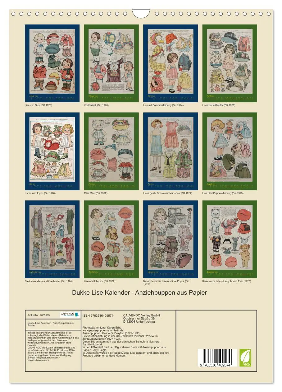 Bild: 9783516409574 | Dukke Lise Kalender - Anziehpuppen aus Papier (Wandkalender 2026...
