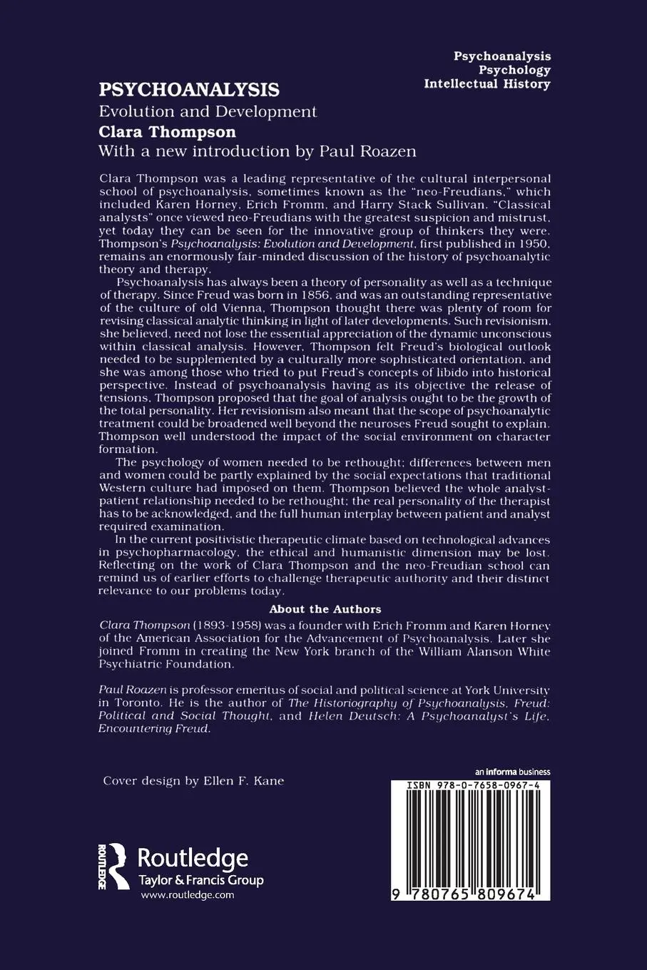 Rückseite: 9780765809674 | Psychoanalysis | Evolution and Development | Clara Thompson | Buch