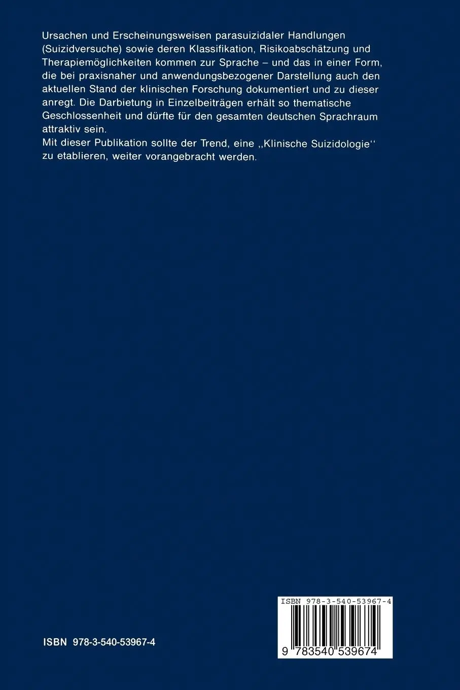 Rückseite: 9783540539674 | Klinische Suizidologie | Praxis und Forschung | Reimer (u. a.) | Buch