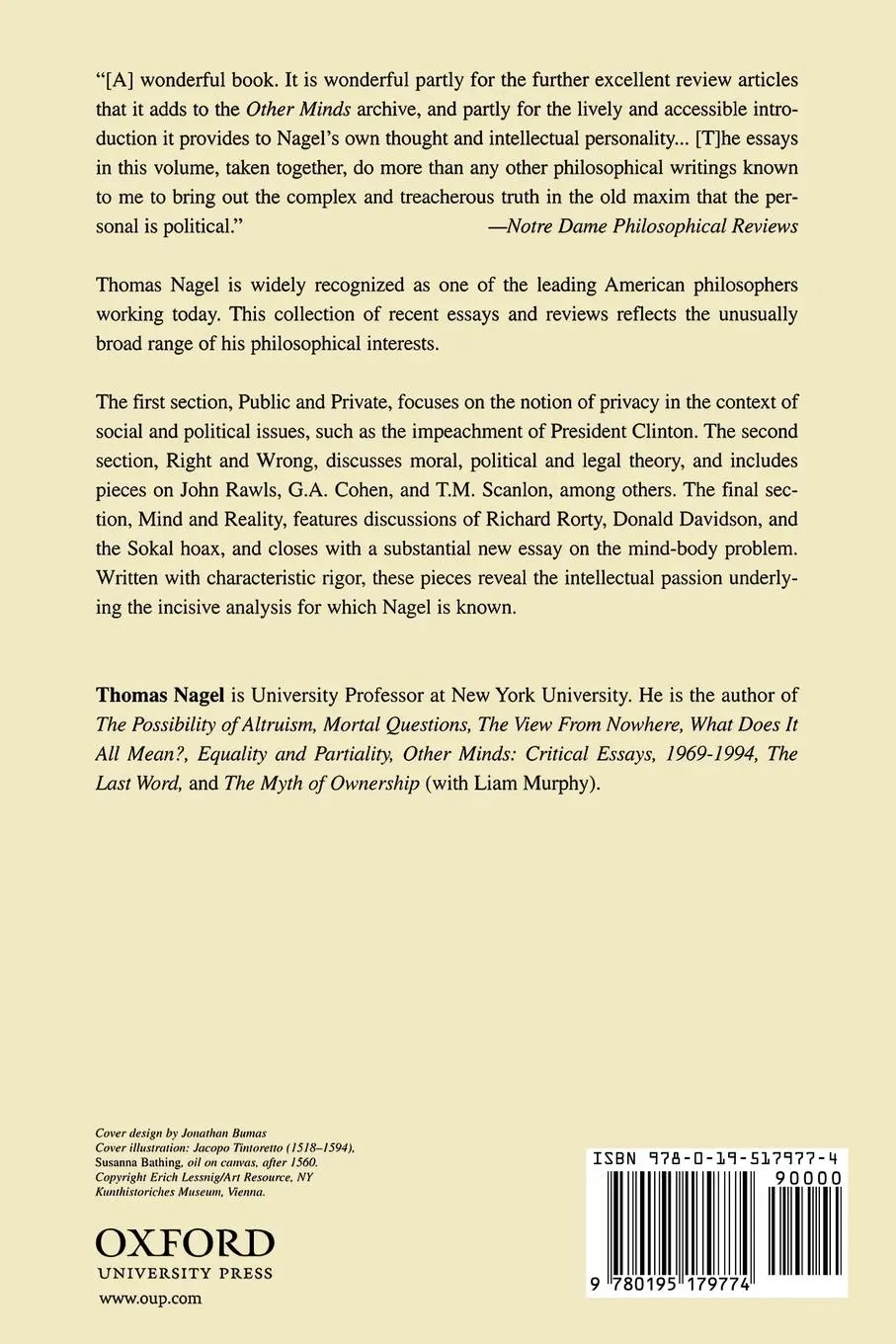Rückseite: 9780195179774 | Concealment and Exposure | And Other Essays | Thomas Nagel | Buch