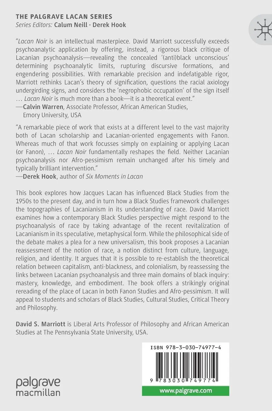 Rückseite: 9783030749774 | Lacan Noir | Lacan and Afro-pessimism | David S Marriott | Buch | xv
