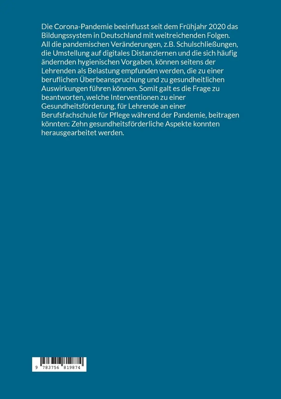 Rückseite: 9783756819874 | Corona und die Gesundheit der Lehrenden | Jessica Reicherl | Buch