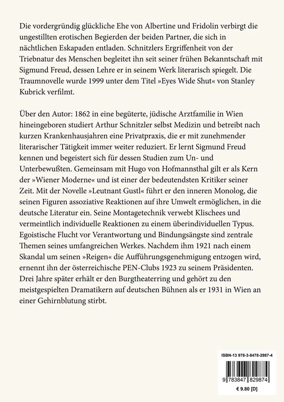 Rückseite: 9783847829874 | Traumnovelle (Großdruck) | Arthur Schnitzler | Taschenbuch | 92 S.