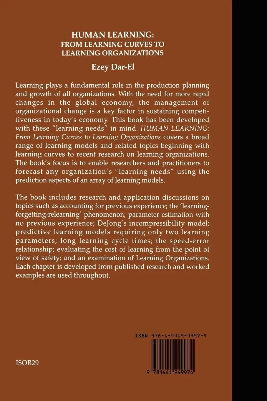 Rückseite: 9781441949974 | HUMAN LEARNING: From Learning Curves to Learning Organizations | Buch