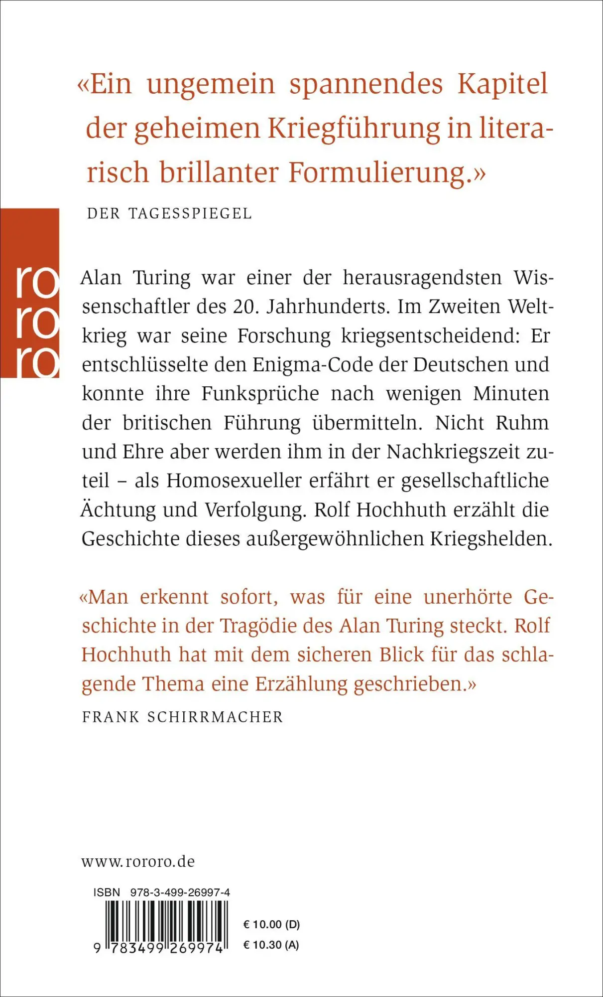 Rückseite: 9783499269974 | Alan Turing | Rolf Hochhuth | Taschenbuch | 272 S. | Deutsch | 2022