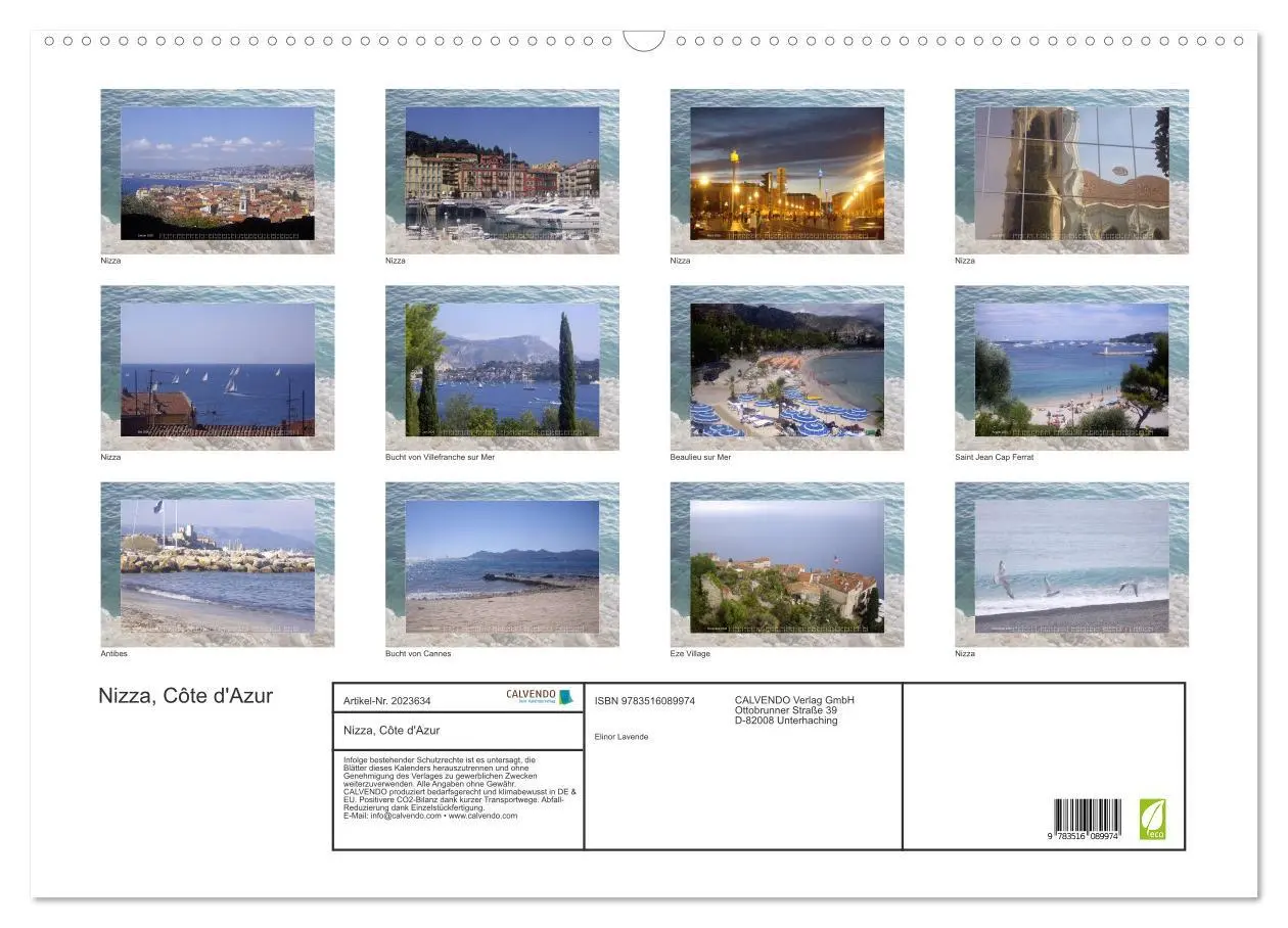 Bild: 9783516089974 | Nizza, Côte d'Azur (Wandkalender 2026 DIN A2 quer), CALVENDO...