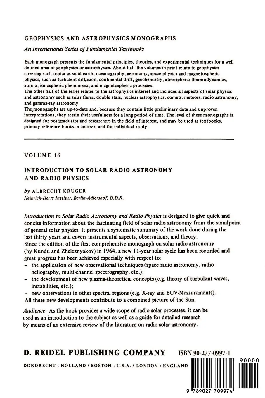 Rückseite: 9789027709974 | Introduction to Solar Radio Astronomy and Radio Physics | A. Krüger