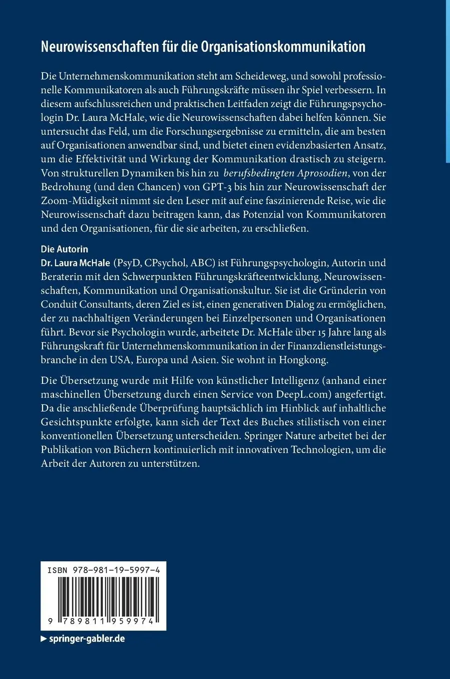 Rückseite: 9789811959974 | Neurowissenschaften für die Organisationskommunikation | Laura McHale