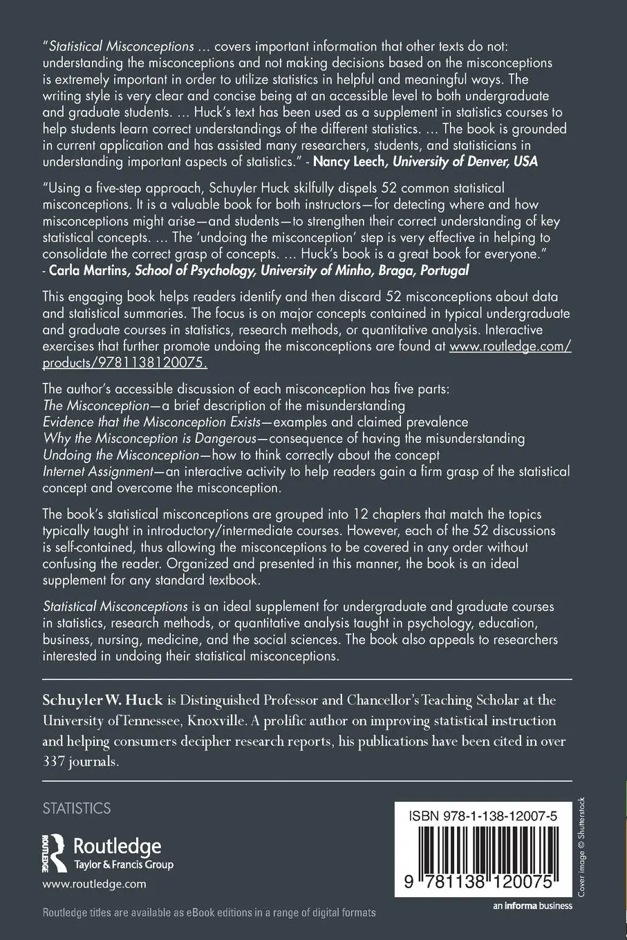Rückseite: 9781138120075 | Statistical Misconceptions | Classic Edition | Schuyler W. Huck | Buch