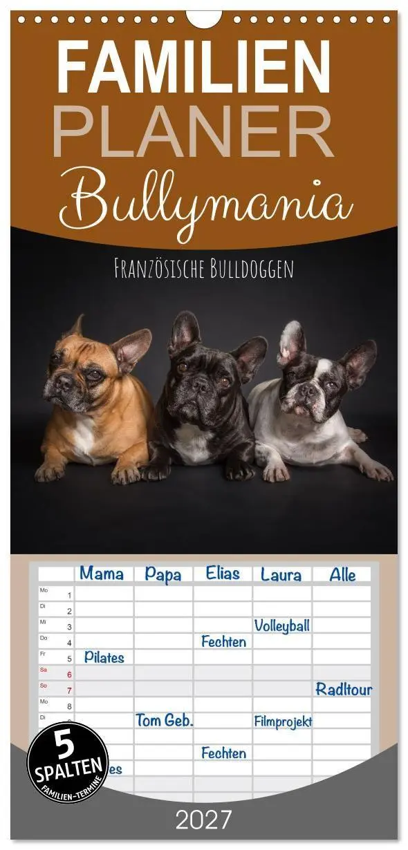 Cover: 9783594320075 | Familienplaner 2027 - Bullymania - Französische Bulldoggen mit 5...