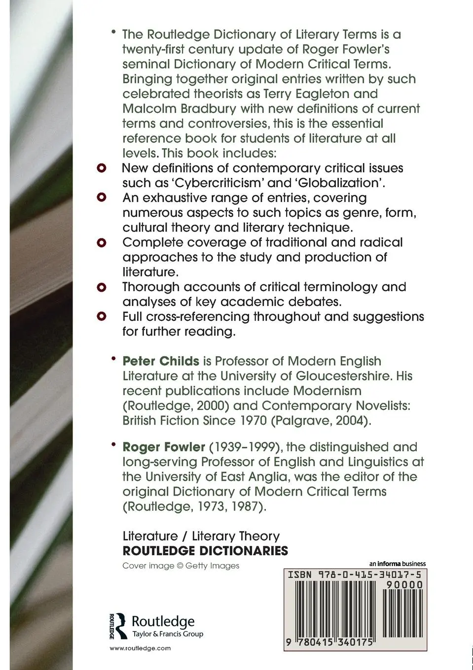 Rückseite: 9780415340175 | The Routledge Dictionary of Literary Terms | Peter Childs (u. a.)