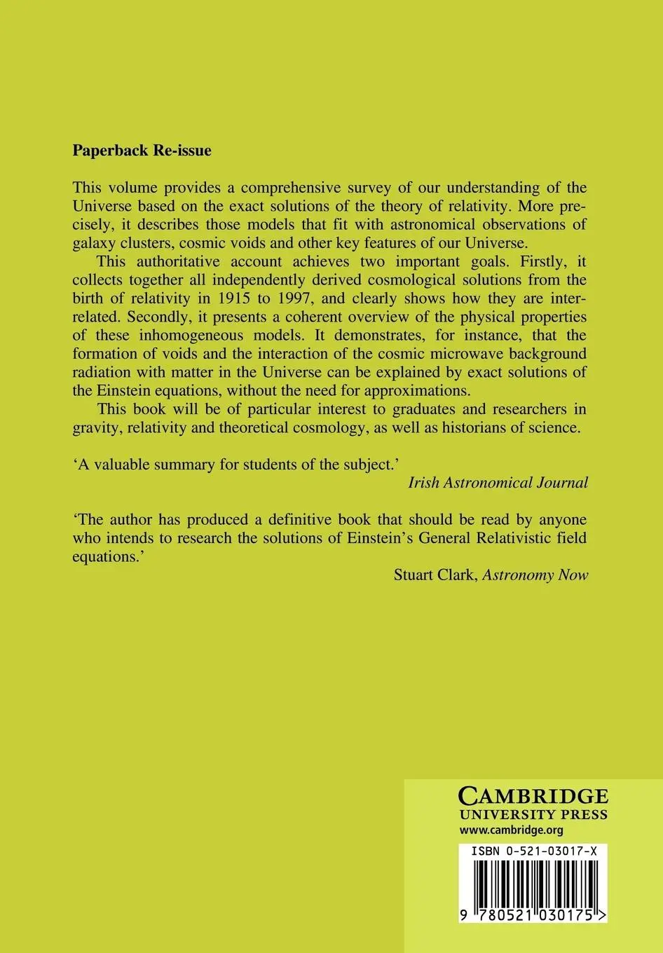 Rückseite: 9780521030175 | Inhomogeneous Cosmological Models | Andrzej Krasinski (u. a.) | Buch
