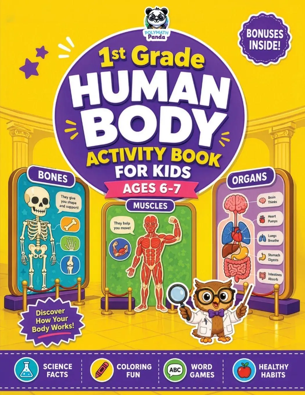 Cover: 9798904760175 | 1st Grade Human Body Activity Book for Kids Ages 6-7 | Polymath Panda