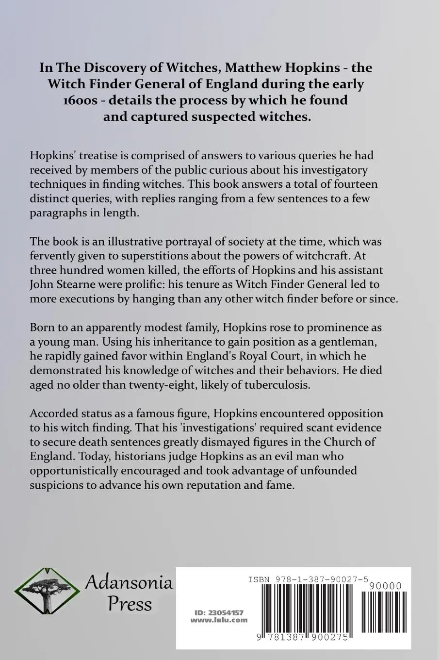 Rückseite: 9781387900275 | The Discovery of Witches | Matthew Hopkins | Taschenbuch | Englisch