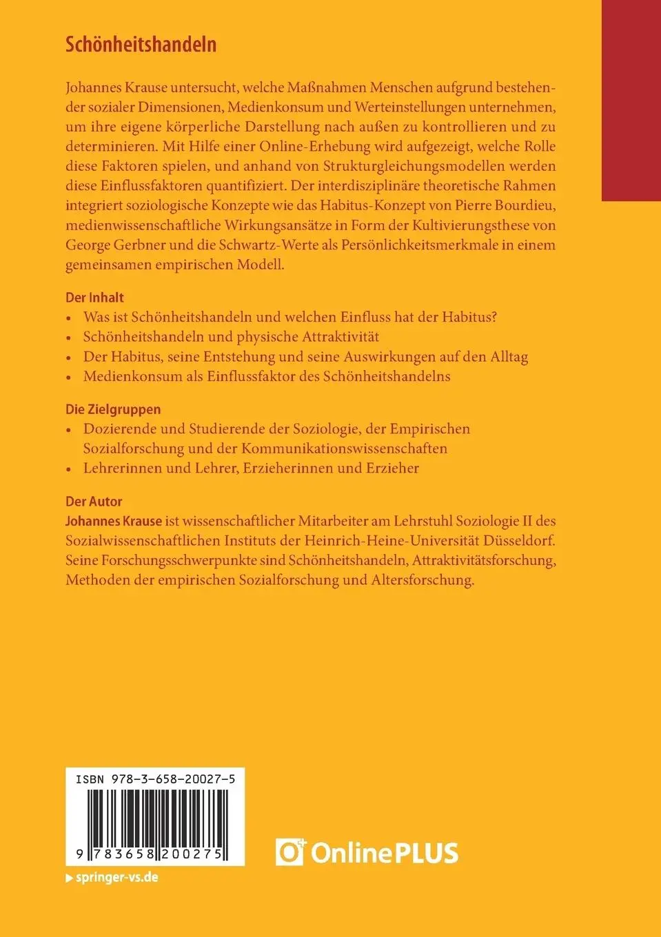 Rückseite: 9783658200275 | Schönheitshandeln | Johannes Krause | Taschenbuch | xii | Deutsch
