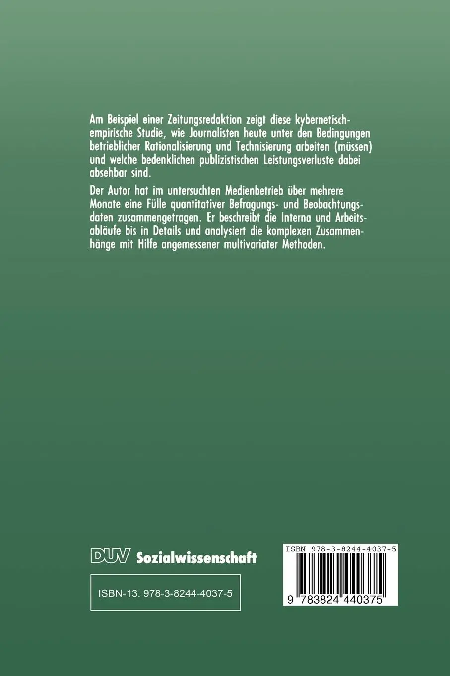 Rückseite: 9783824440375 | Journalismus als Restgröße | Ulrich Hienzsch | Taschenbuch | 308 S.