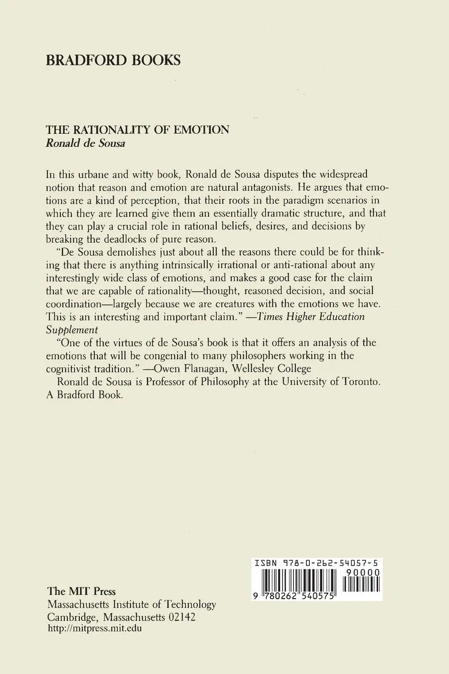 Rückseite: 9780262540575 | The Rationality of Emotion | Ronald De Sousa | Taschenbuch | Englisch